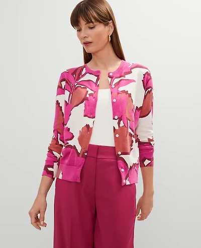 Ann Taylor Floral Cardigan Rose Violet Women's