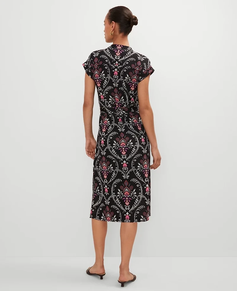 Ann Taylor Floral Knit Belted Shirtdress Black Women's