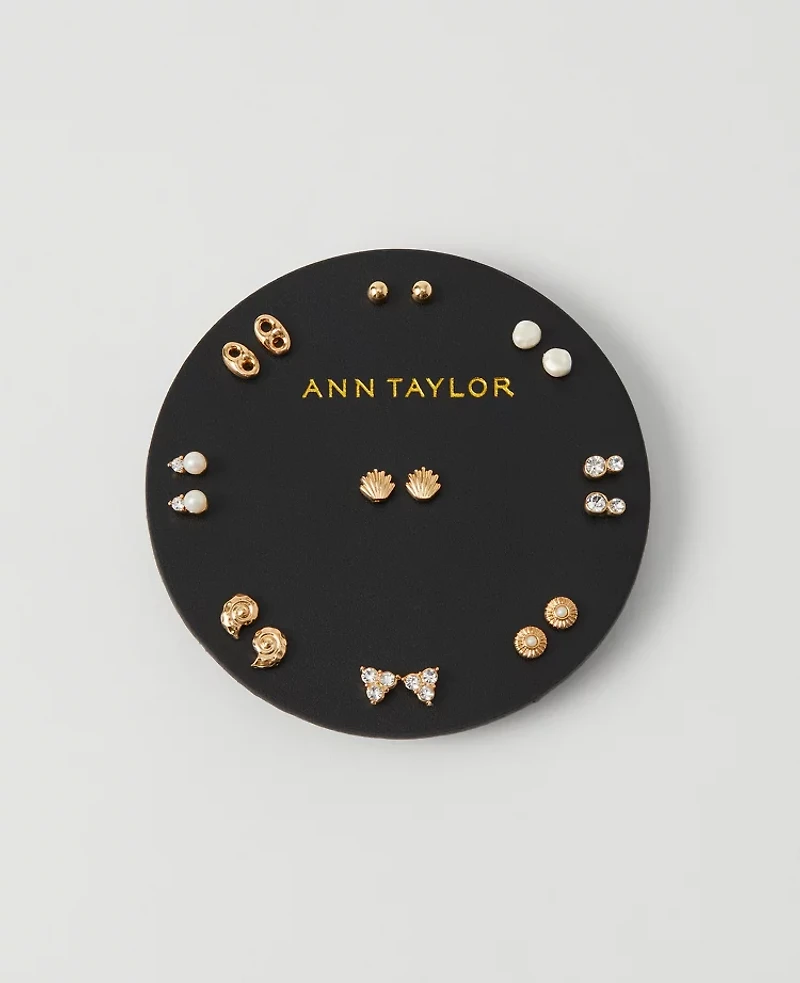 Ann Taylor Pearlized Shell Stud Earring Set Goldtone Women's