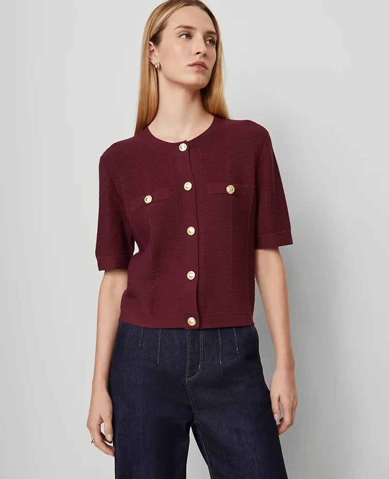 Ann Taylor Textured Stitch Cardigan Windsor Wine Women's