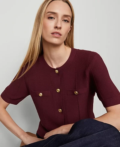 Ann Taylor Textured Stitch Cardigan Windsor Wine Women's