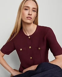 Ann Taylor Textured Stitch Cardigan Windsor Wine Women's