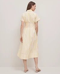 Ann Taylor Weekend Collection Striped Pleated Midi Pocket Shirtdress Size 4 Mimosa Women's