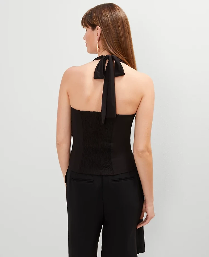 Ann Taylor Petite V-Neck Halter Top Black Women's