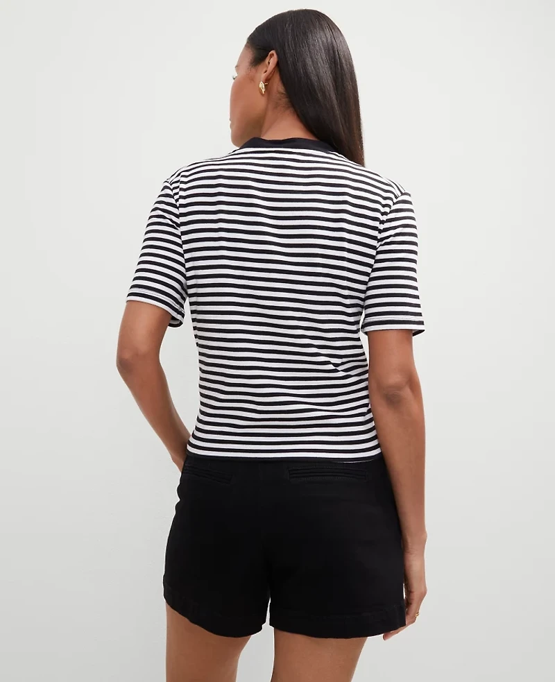 Ann Taylor Petite Striped Short Sleeve Cardigan Black/ White Stripe Women's