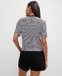 Ann Taylor Petite Striped Short Sleeve Cardigan Black/ White Stripe Women's