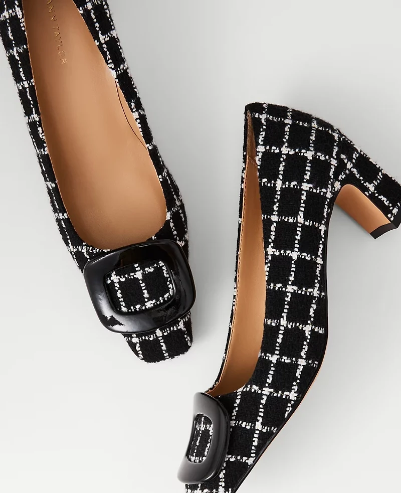 Ann Taylor Tweed Buckle Pump Black Women's