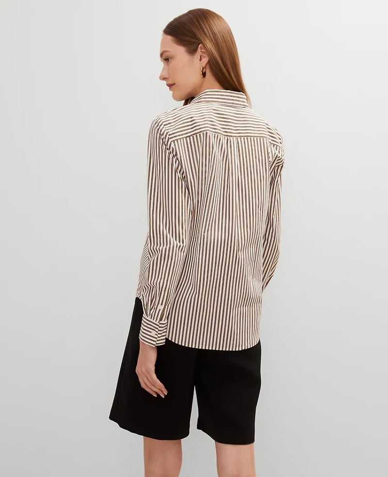Ann Taylor Petite Striped Relaxed Perfect Shirt Pecan Women's