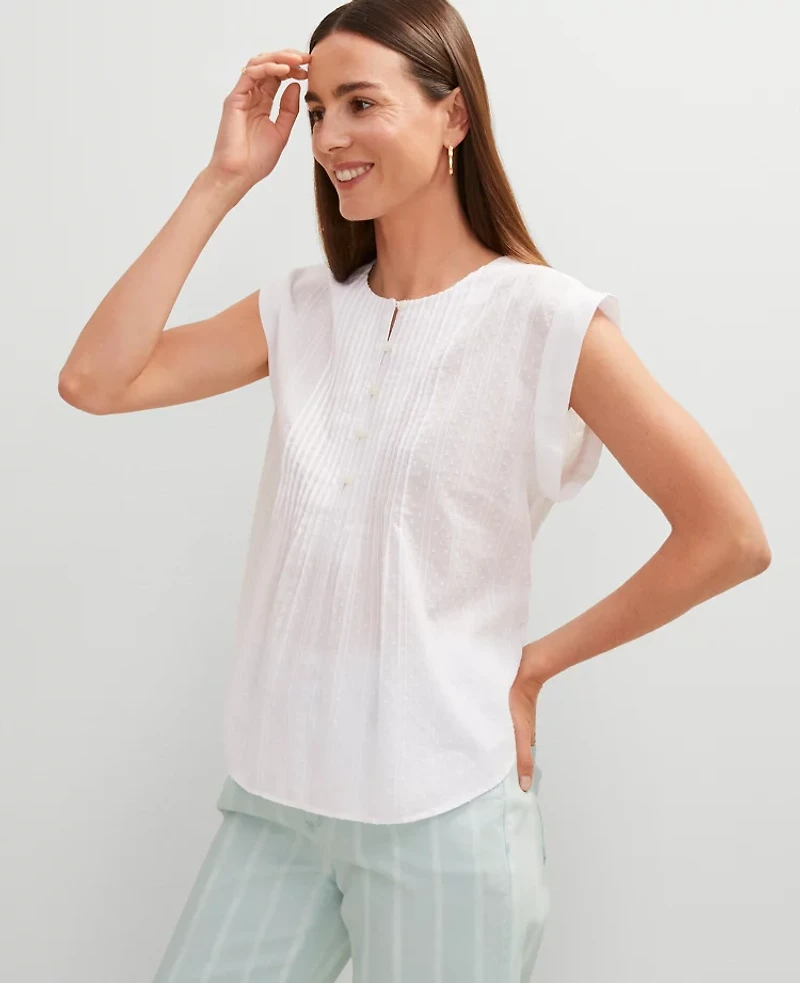 Ann Taylor Petite Clip Dot Pintucked Top White Women's