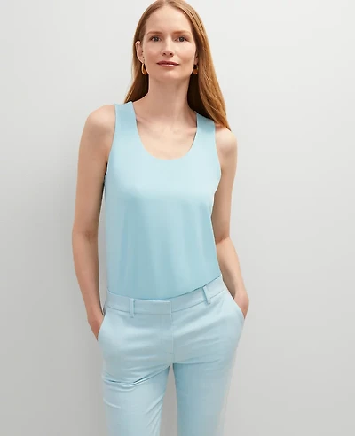 Ann Taylor Petite Mixed Media Tank Top Gulf Stream Blue Women's