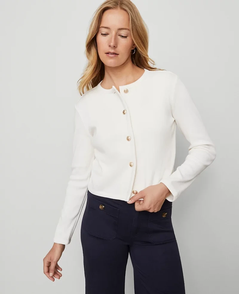 Ann Taylor Petite Weekend Collection Knit Jacket Winter White Women's