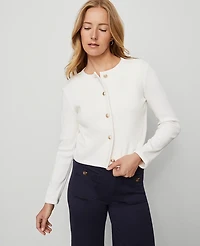 Ann Taylor Petite Weekend Collection Knit Jacket Winter White Women's