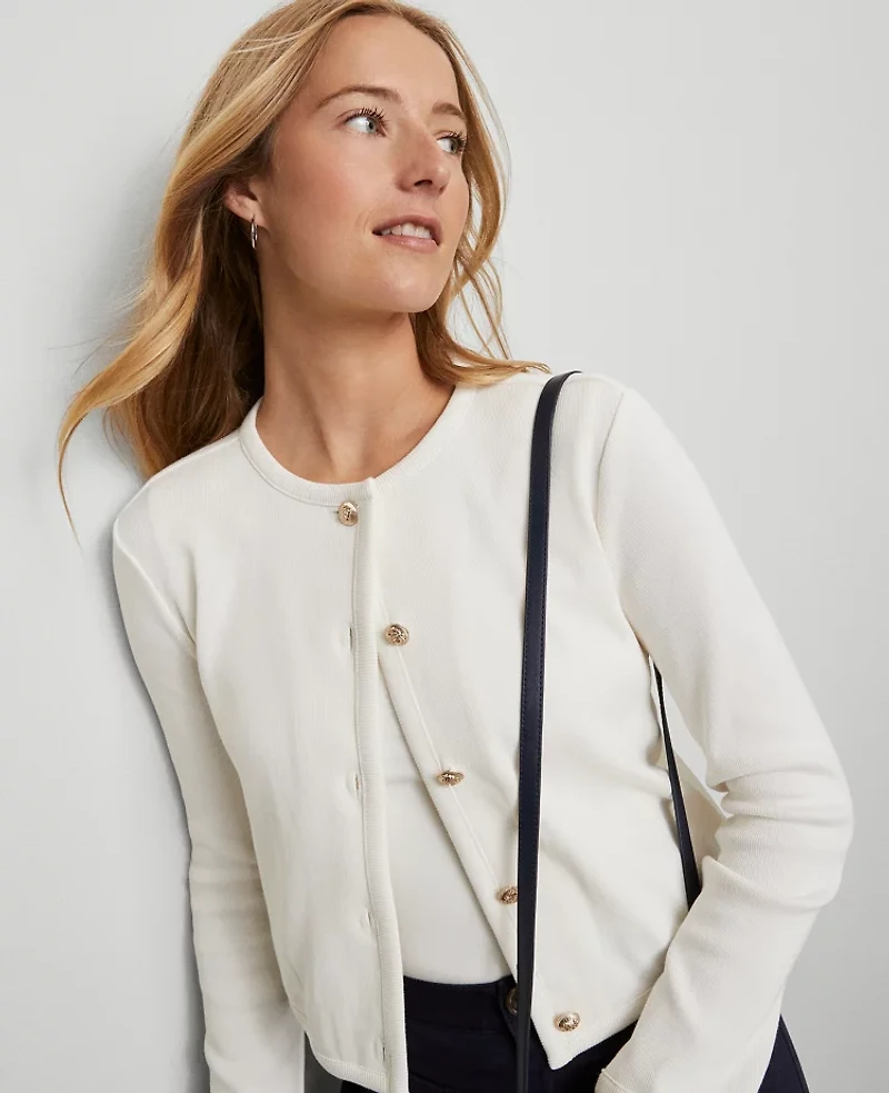 Ann Taylor Petite Weekend Collection Knit Jacket Winter White Women's