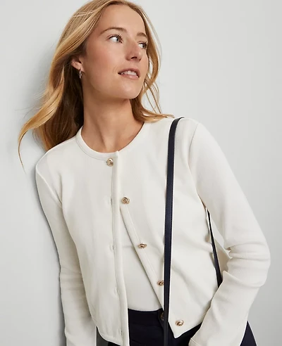 Ann Taylor Petite Weekend Collection Knit Jacket Winter White Women's
