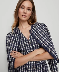 Ann Taylor Petite Tweed Button Shift Dress Navy/White Combo Women's