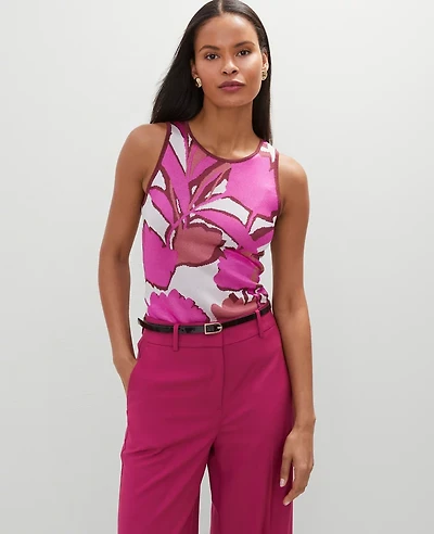 Ann Taylor Floral Knit Shell Top Rose Violet Women's
