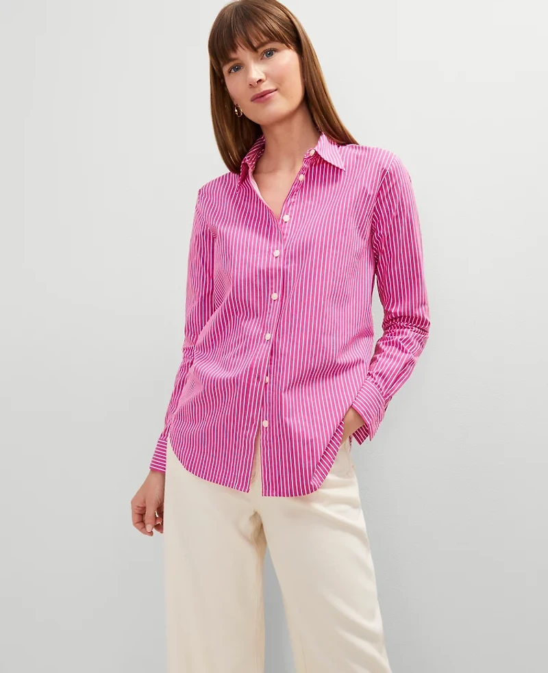 Ann Taylor Petite Striped Relaxed Perfect Shirt Size 2XS Rose Violet Women's