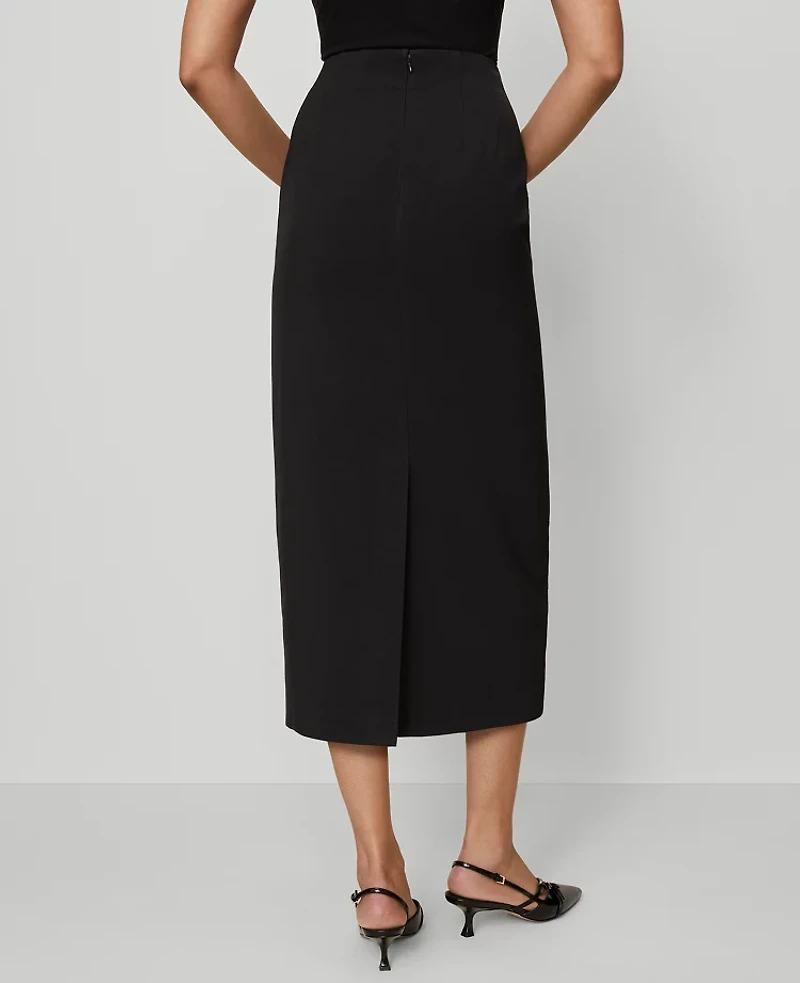 Ann Taylor Fluid Crepe Pocket Midi Skirt Black Women's