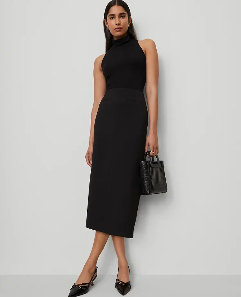 Ann Taylor Fluid Crepe Pocket Midi Skirt Black Women's
