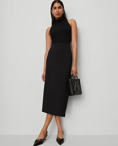 Ann Taylor Fluid Crepe Pocket Midi Skirt Black Women's