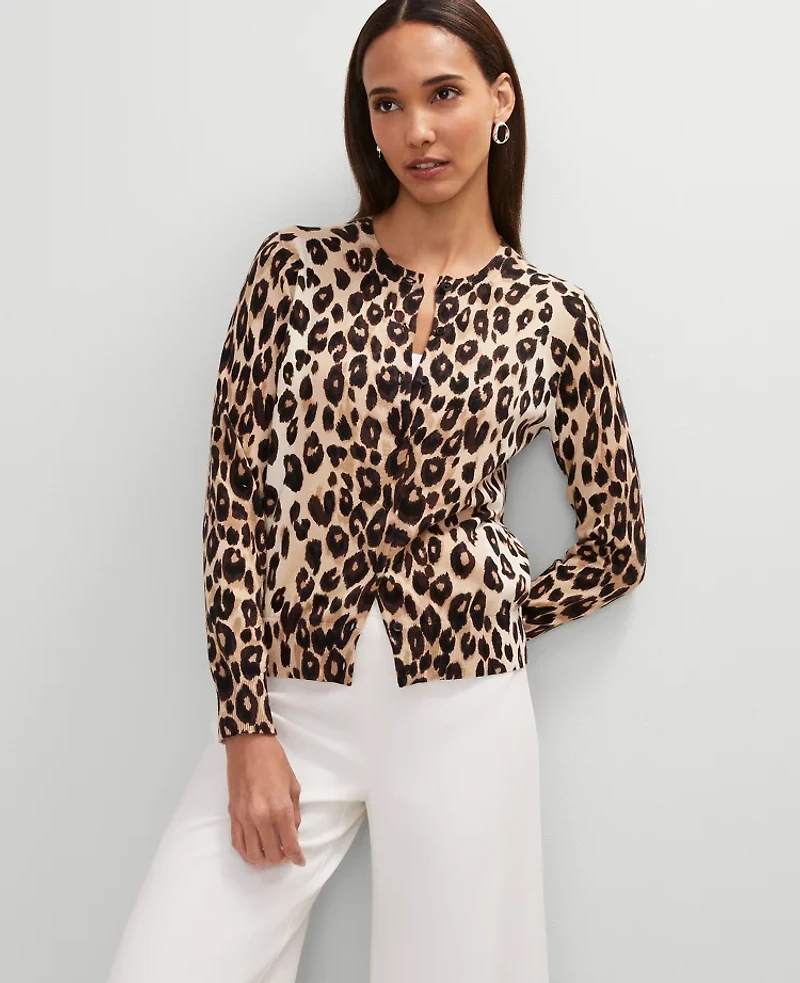 Ann Taylor Petite Animal Print Cardigan _Black Women's