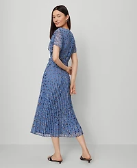 Ann Taylor Petite Floral Pleated Midi Dress Cool Cascades Women's