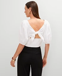 Ann Taylor Petite Linen Blend Knotted Tie Back Blouse Women's