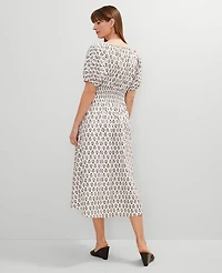 Ann Taylor Floral Smocked Puff Sleeve Midi Dress Winter White Women's
