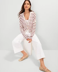 Ann Taylor Linen Blend Striped V-Neck Cardigan Size Medium Red/White Multi Women's