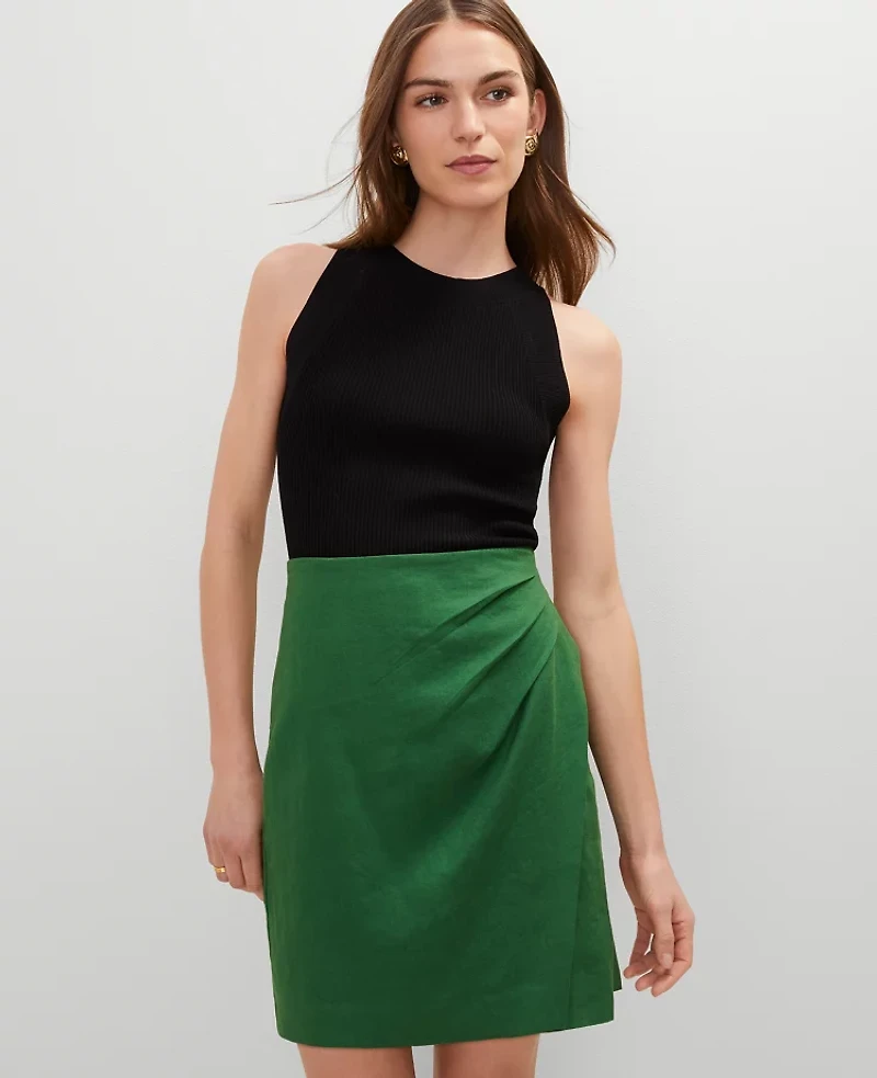 Ann Taylor Petite Linen Blend Sarong Wrap Skirt Size 8 Leafy Green Women's