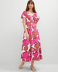 Ann Taylor Floral Flutter Sleeve Midi Dress Rose Violet Women's