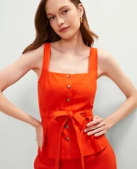 Ann Taylor Petite Linen Blend Button Tie Waist Top Red Pepper Women's