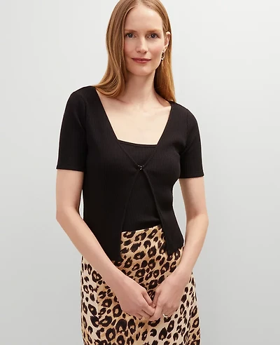 Ann Taylor Petite Ribbed V-Neck Cardigan Black Women's