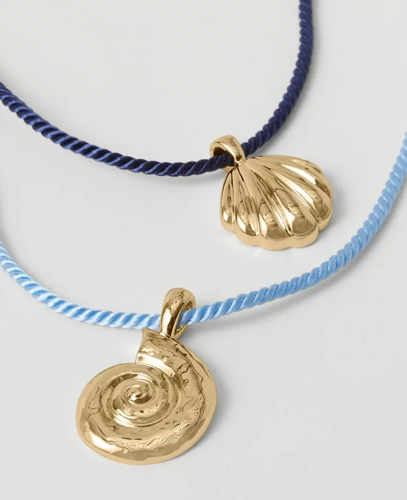 Ann Taylor Shell Corded Pendant Necklace Goldtone Women's