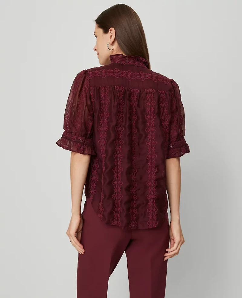 Ann Taylor Ruffle Collar Shirt Poised Plum Women's
