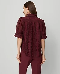 Ann Taylor Ruffle Collar Shirt Poised Plum Women's