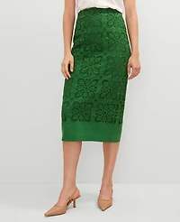 Ann Taylor Petite Eyelet Column Midi Skirt Size 4 Leafy Green Women's