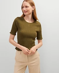 Ann Taylor Petite Smocked Ruffle Trimmed Top Size XS Moss Green Women's