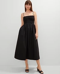 Ann Taylor Smocked Maxi Flare Dress Black Women's