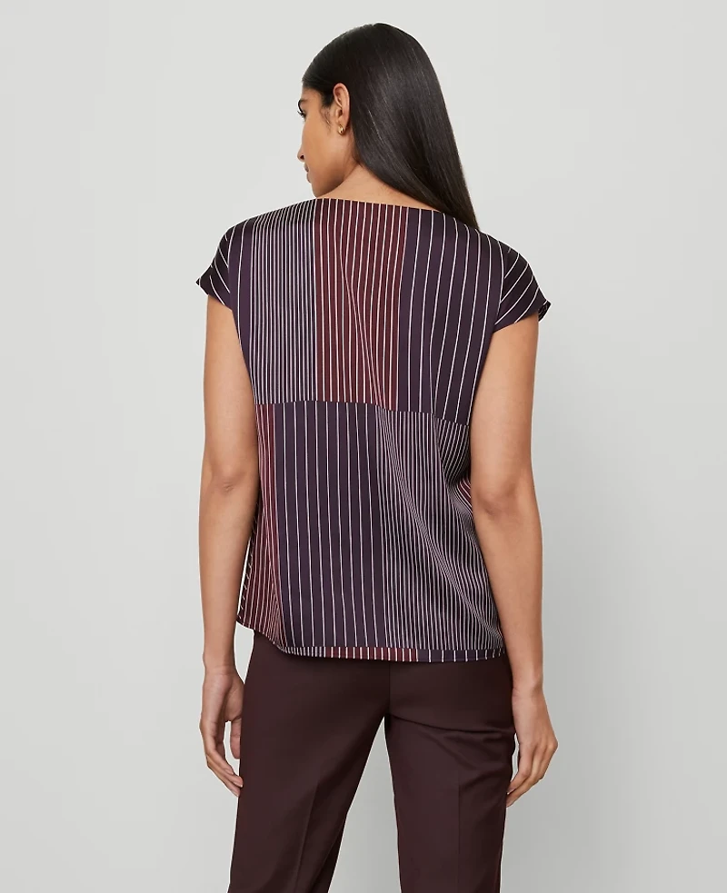 Ann Taylor Striped Satin Cowl Neck Top Size XS Deep Purple Onyx Women's
