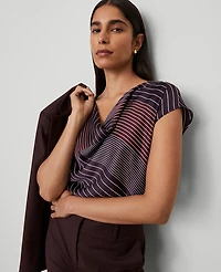 Ann Taylor Striped Satin Cowl Neck Top Size XS Deep Purple Onyx Women's