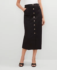 Ann Taylor Petite Button Front Pencil Skirt Size 6 Black Women's