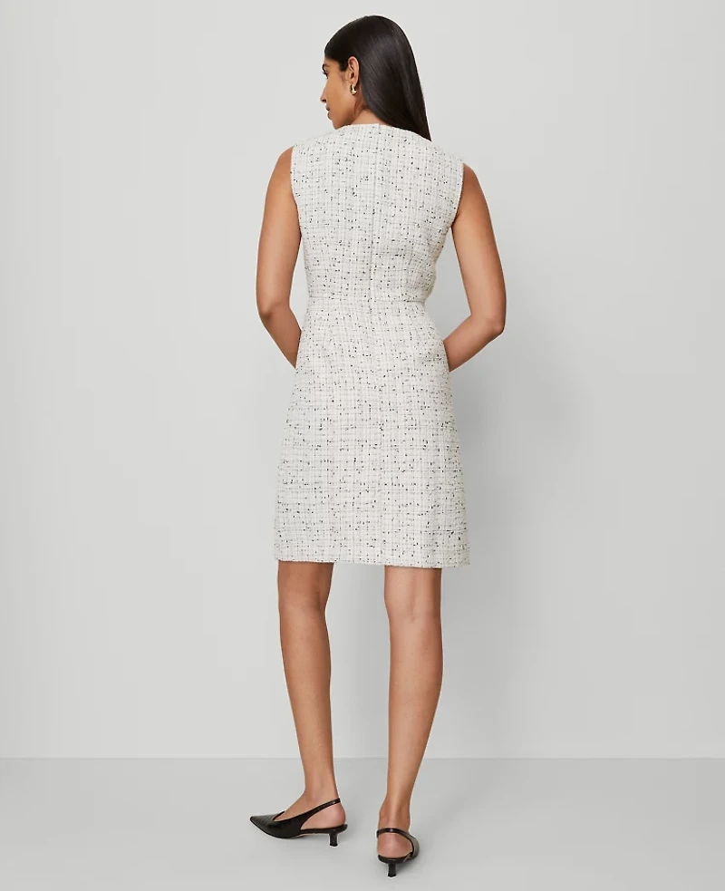 Ann Taylor Petite Tweed Sheath Dress Charcoal/White Combo Women's