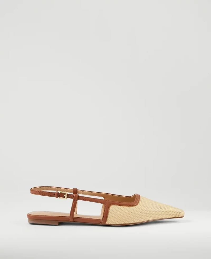 Ann Taylor Straw Nip Toe Slingback Flat Women's