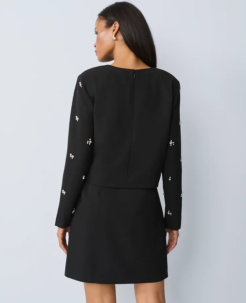 Ann Taylor Embellished Crew Neck Blouse Black Women's