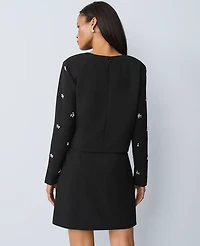 Ann Taylor Embellished Crew Neck Blouse Black Women's