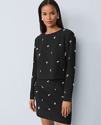 Ann Taylor Embellished Crew Neck Blouse Black Women's