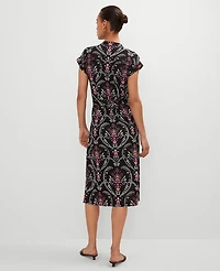 Ann Taylor Petite Floral Knit Belted Shirtdress Size 2XS Black Women's