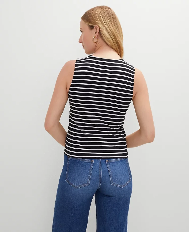 Ann Taylor Petite Striped Crew Neck Shell Top Black Women's