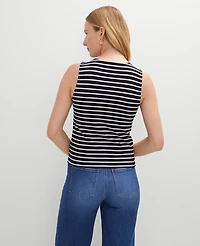 Ann Taylor Petite Striped Crew Neck Shell Top Black Women's